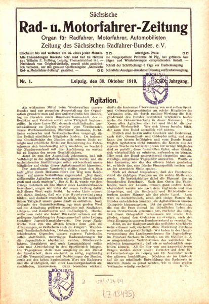 Datei:Cover, Sächsische Rad- und Motorfahrer-Zeitung, Jg. 29 Nr.01.jpg