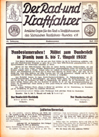 link=Der Rad- und Kraftfahrer Jg.42: Sondernummer zum Bundestag und -fest 1933
